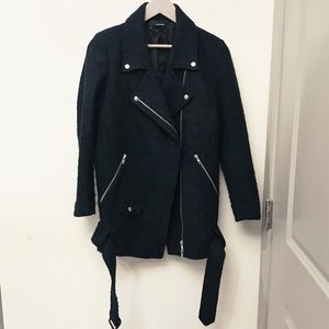 The Kooples Navy Blue Tweed Boucle Moto Jacket XS